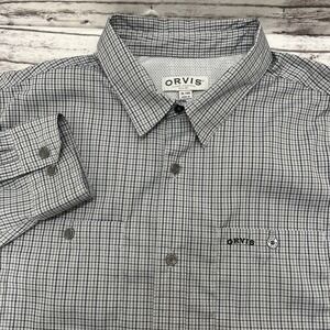 Orvis Seersucker Button Up Gray Plaid Long Sleeve Lightweight Mens XL Vented